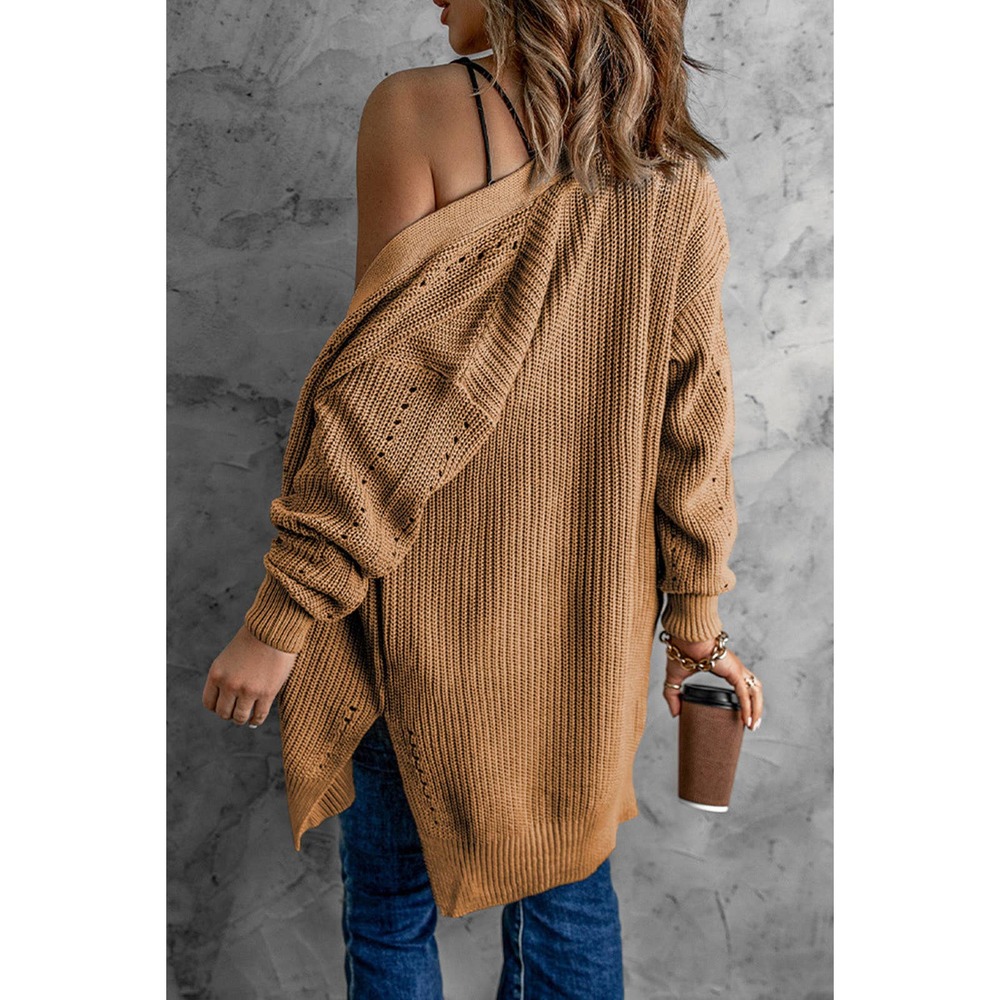 Openwork Rib-Knit Slit Cardigan - Picture 5 of 10